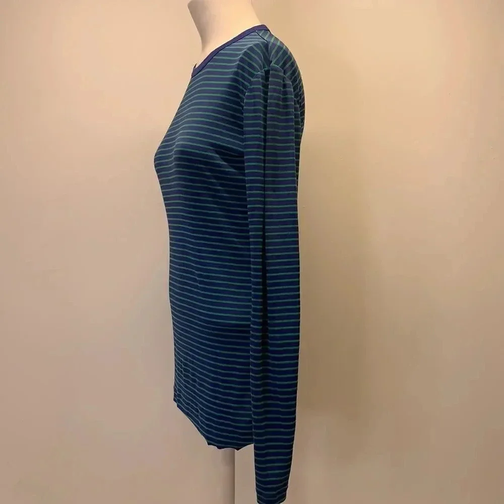 Tory Burch Sport T-Shirt Long Sleeve Tee Top Shirt Striped Blue Green Size Small